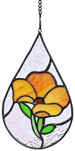 Lcensp Handgefertigter Mohnblumen-Glas-Fensterbehang, Ornament, Sonnenfänger, Tiffany-Stil, Mohnblumen-Thema, Dekoration, Geschenke für Frauen, Mutter, Lehrer, Hochzeit, Geburtstag, Weihnachten.