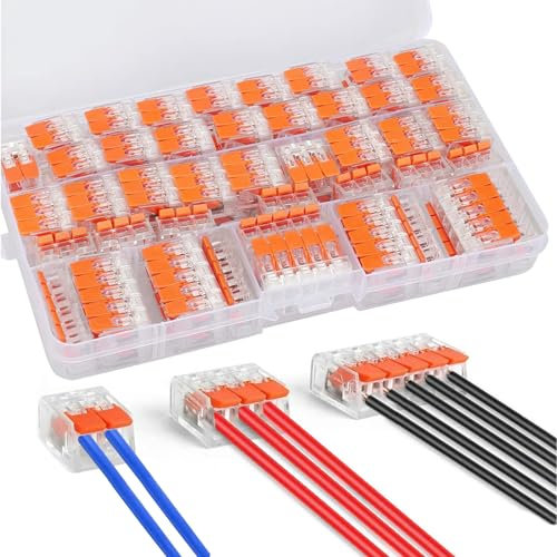 75 Stück 4mm² Draht Klemme Kabelverbinder, 2/3/5 Leiter Kabelklemmen Set, Elektro Verbindungsklemmen mit Betätigungshebel, PC Feuerfestem Material Lüsterklemmen für Feste Kabe (Orange)