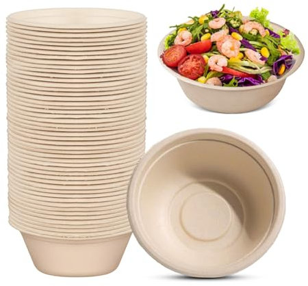 Kozdtiz Einweg Suppenschalen, 50 Stück Einwegschüsseln aus Zuckerrohr, 350 ml Biologisch Abbaubar und Kompostierbar für Party Haushalt Picknick Natur
