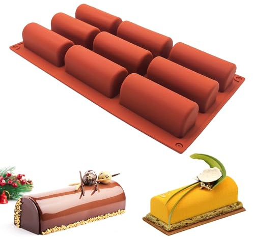 XCSJ Stampo in silicone per barrette per cereali, barrette energetiche, pane, brownie, cioccolato, pane di corteccia (marrone, 9 cavità)