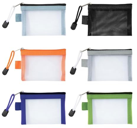 Nzexlyva 6 Pcs Small Toiletries Pouch with Zip, Mesh Zipper Pouch Bags for Coin Bags, Travel Pouch, Small Toiletry Bag, Travel Minis, Portable Organiser for Lipstick, Data Cable, Headphones