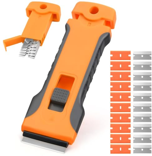 Flintronic Rascador para Cocina Raspador, Rasqueta Vitrocerámica Profesional, Incluye 30 Cuchillas de Repuesto, para Rascar Etiquetas, Adhesivos, Calcomanías, Ssellos o Pintura en Vidrio