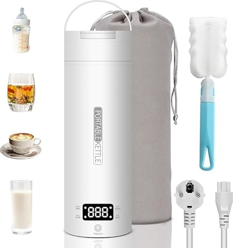 Hervidor de Agua Pequeño 500ML Calentador de Agua Portatil 300W Hervidor Agua Electrico Pequeño Control Temperatura Hervidor de Agua Portatil de Viaje 316 Acero Inoxidable para Hacer Leche, Café y Té