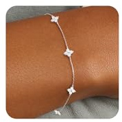 ZHESHY Sliver Bracelet for Women 925 Sterling Silver Link Chian with Cubic Zirconia Cute Clover Charm Bracelet Solid Waterproof Adjustable Stackable Dainty Trendy Gold Jewellery Gift