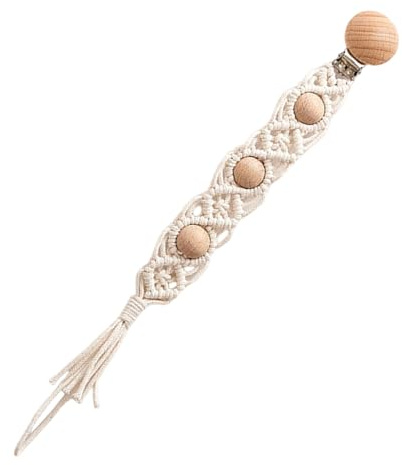Clip para chupete, clips de madera, cuerda de algodón, clips bohemios hechos a mano para una comodidad elegante, madera segura y para