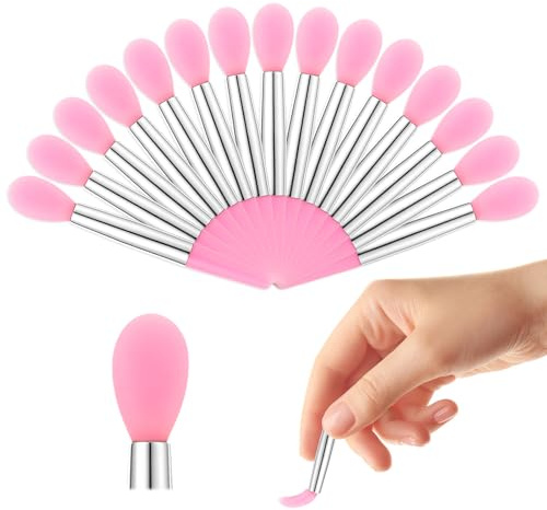 15 Pcs Silicone Lip Brush, Reusable Lipstick Applicator Wands Lip, Gloss Applicator Wands, Pink Labium Mask Stick, Silicone Makeup Brush fit Balm Mask Oil (Pink)