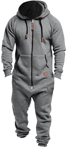 Stor och lång onesie för män Herr fleecehuvad jumpsuit i ett stycke Varm onesie med dragkedja Pyjamas Loungewear Ljusgrå XX Large