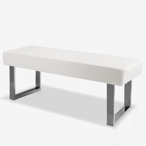 JIEXI Panca da pranzo moderna con imbottita, panca per camera da letto per angolo interno con gambe in metallo, panca in pelle PU per ingresso cucina soggiorno (140cm Bianco)