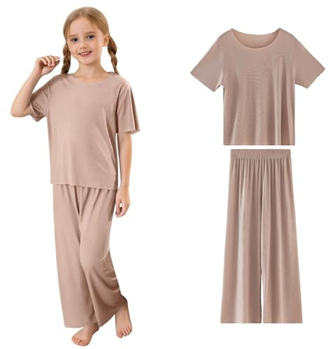 Generico Abbigliamento Estivo per Ragazze,Completo Bambina Vestiti Coordinati Top Cotone Elasticizzato set di 2 pezzi con tuta da ginnastica Completo stampa a due attività all'aperto