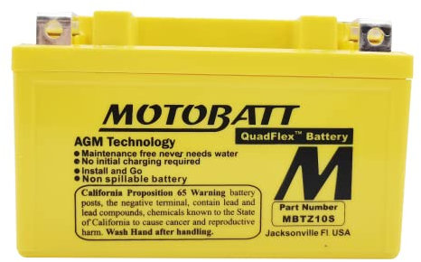 MOTOBATT MBTZ10S (12 V 8.6 Amp) 140CCA Factory Activated Quadflex AGM Battery