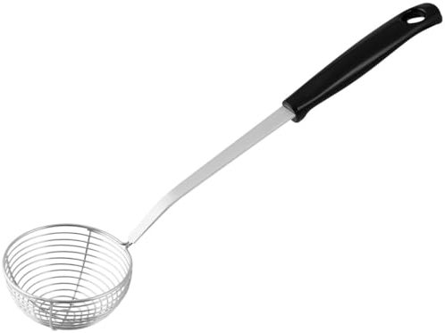 Fackelmann Abseihkörbchen, Abseihsieb zum Abseihen von kleinen Lebensmitteln aus heißem Fett oder Wasser, Fonduehelfer (Farbe: Silber/Schwarz), Menge: 1 Stück