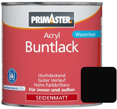 Primaster Acryl Buntlack 750ml Tiefschwarz Seidenmatt Wetterfest Holz & Metall