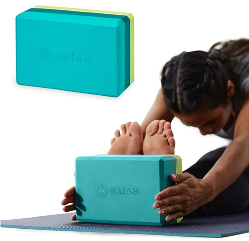Gaiam Bloque de Yoga – Soporte de Espuma EVA sin látex, Superficie Suave Antideslizante para Yoga, Pilates, meditación, Tricolor Verde Azulado Tonal