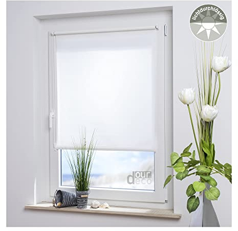ourdeco® Rollos für Fenster ohne Bohren/Bestellbreite: 80 cm x Höhe: 150 cm/Farbe: weiß/lichtdurchlässig, Klemmfix, Rollo ohne Bohren, Klemmen/Stoffbreite: 78,5 cm