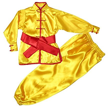 ZooBoo Kids' & Adult Chinese Traditional Wushu Costume Martial Arts Uniforms (Yellow, Height 170cm)