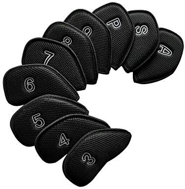 kepoda 10pcs Meshy Golf Iron Covers Iron Club Head Cover Fit Most Irons.(Black)