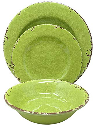 Gianna's Home Servizio da tavola in melamina, 12 pezzi, stile rustico, per 4 persone, colore: verde