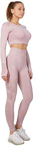 Jamron Donna Set di Abbigliamento Yoga Top Corto+Ghette 2 Pezzi Tuta Sportiva Palestra Fitness Activewear Loto Rosa SN05405 M