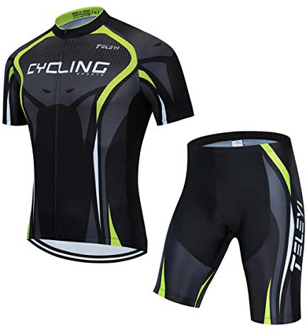 Conjunto de camiseta de ciclismo para hombre, camiseta de ciclismo de montaña, pantalones cortos, camiseta de ciclismo de carretera, MTB, ropa deportiva al aire libre, verano, verde, negro, L