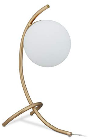 Relaxdays Lampada da Scrivania, Stelo in Metallo & Paralume in Vetro, Attacco E27, Luce da Tavolo & Comodino, Oro/Bianco