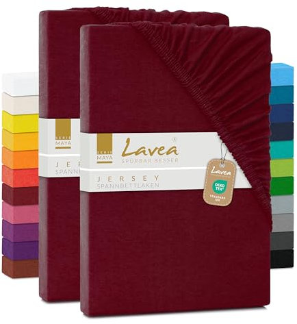 2er Set Spannbettlaken - Serie Maya Doppelpack Spannbetttuch für Matratzen bis 20cm - 120x200cm, Bordeaux, 100% Baumwolle, hochwertige Verarbeitung, mit Gummizug