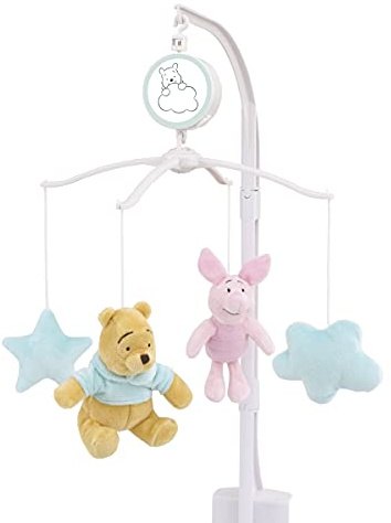 Disney Winnie The Pooh Hello Sunshine Nursery Musical Mobile with Plush Winnie The Pooh, Piglet & Aqua Cloud & Stars, Aqua, Yellow, Pink