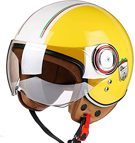 Sommer Vintage Motorrad Open Face Jethelme Scooter-Helm Vintage Roller Helm Damen Herren Retro Elektrischer Halbhelm mit Sonnenblende Jet-Helm für Cruiser Motobike ECE Approved 3,L