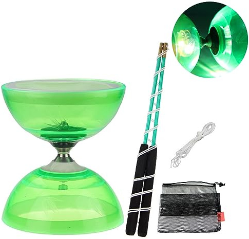 Professional Ball Bearing Diabolo with 10m Rope + Pole + Net Bag, Chinese Yoyo Toy,Luminous Diabolo Yoyo, Green