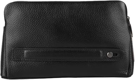 Mxzzand Herren Geldbörse Herren Reißverschluss Leder Geldbörse Smart Fingerprint Business Leder Clutch Tasche Schwarz