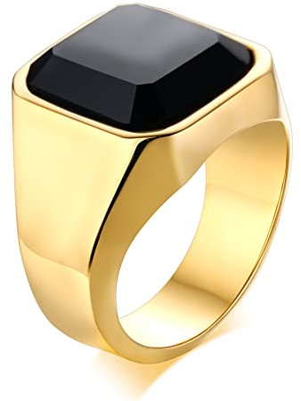 JewelryWe Schmuck Siegelring Herren-Ring Edelstahl Glas Stein Klassiker Viking Ringe Bandring mit Gravur Geschenke für Männer Schwarz Größe 67