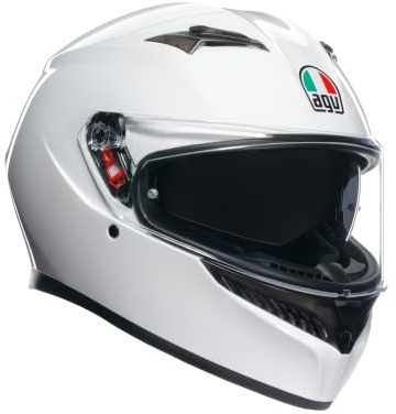 AGV - K3 E2206 MPLK Motorradhelm, Herren Integralhelm, ECE Vollvisierhelm mit Schweißabsorption, Spoiler, Lüftungsschlitzen und Kratzfestem UV-Visier, mit Intercom Ready, Weiß