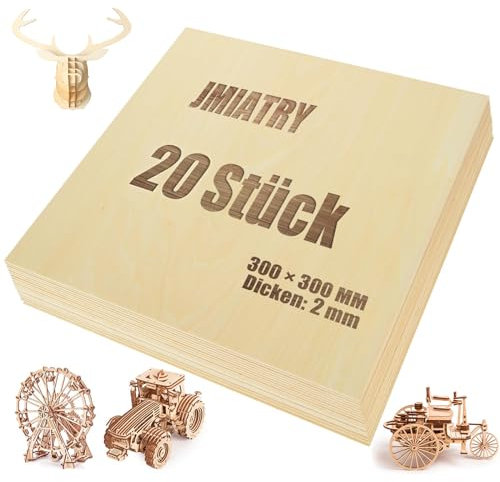 JMIATRY 20 Pcs Contreplaqué 2mm, 300 x 300mm Feuille de Bois, Panneau Bois Contreplaqué pour DIY, Maquette de Maison, d’avion, Artisanats