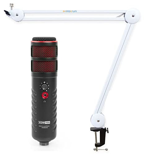 Rode X XDM-100 - Micrófono con altavoz USB y trípode articulado keepdrum MS138, color blanco