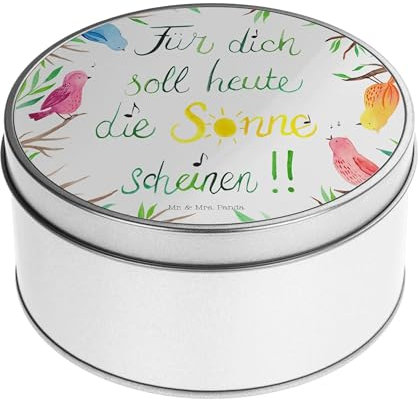 Mr. & Mrs. Panda Blechdose rund Vögel Sonne - Geschenk, Frühlings Deko, Metallkiste mit Deckel, Lunchbox, Outdoor, Sommer Deko, Metallboxen, Natur,
