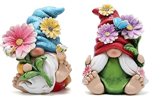 Hodao 2 gnomi da 10,2 cm di altezza, decorazioni da giardino per la primavera e l'estate, gnomo autunnale, elfo svedese, gnomo da tavolo, decorazione per interni e per la casa (colore gnomo 1)