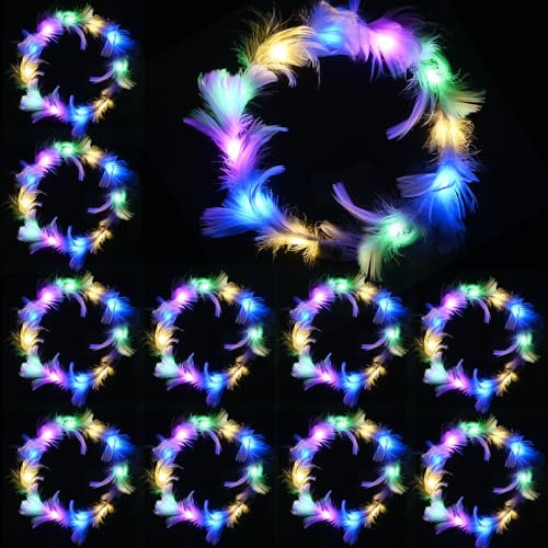 Comius Sharp LED Haarschmuck 10 Stück, Blumenkranz Haare Led, Haarschmuck Blumen Damen Mädchen Kinder, Krone Haarband Haarreifen Kopfschmuck für Geburtstag, Hochzeit, Festival, Party