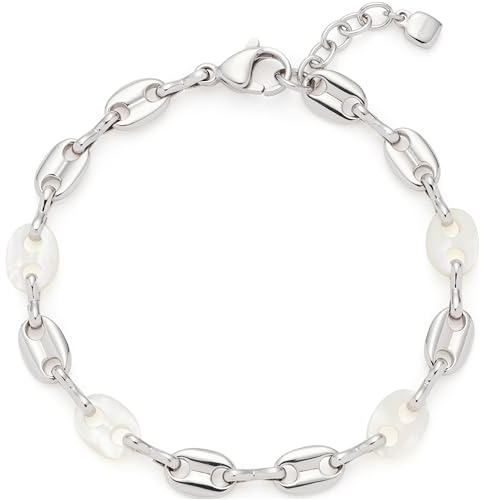 Leonardo Jewels armband Lindi, armsmycke silverfärgad, fartygsankarkedjelänk av pärlemor och rostfritt stål, 18–20 cm längd, presentsmycke, 023542, Eine Grösse, Rostfritt stål, Ingen ädelsten