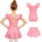 Arshiner Balette Kleidung Mädchen Zweiteilig Tanzkleid Rückenlose Schleife Ballett Trikot Baumwolle Ballettkleid Kinder Ballerina Kleid Rosa Ballettanzug mit Tütü 5-6 Jahre