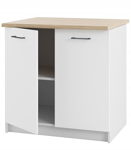 Unterschrank Küche 80 cm mit Arbeitsplatte - freistehend - robust und funktional - mit zwei Türen - aus langlebiger Möbelplatte -inklusive Arbeitsplatte Eiche Sonoma - einfache Montage