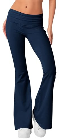 Faible Taille Jambières pour Femmes ConPourtable Évasé Pliés De Yoga Yoga Pantalon Solide Couleur Cloche Culotte Entraînement Gym Jambières Marine L Pantalon Ete Femme Leger Pantacourt Sport Femme