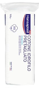 Hansaplast Cotone Idrofilo Pretagliato, 100% puro cotone pretagliato e biodegradabile, Cotone per il kit pronto soccorso per la pulizia ferite pre-applicazione cerotti, 1 confezione da 100 g