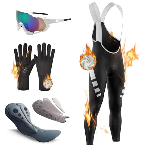 Pantalon de Cyclisme pour Homme, Thermique Windstopper Cuissard Long Hiver, avec Bretelles de Cyclisme Coussin d'équitation Haute densité Rembourré (TYP-1,6XL)