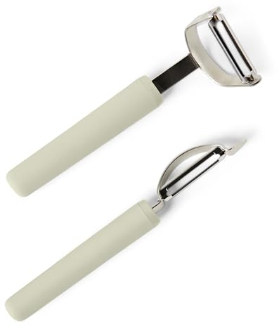 Amazon Basics Vegetable Peelers with Protective Covers, 2-Piece Set, Dishwasher-Safe, Linen Gray