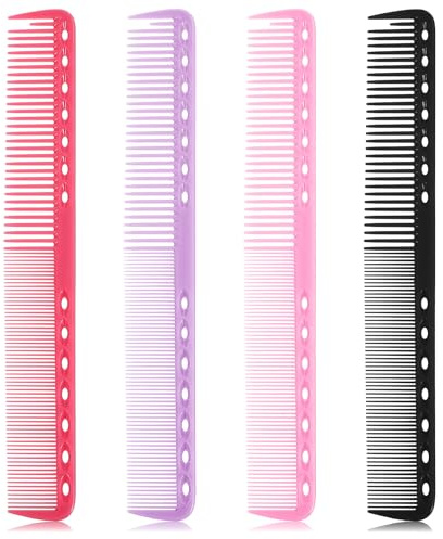 Oruola 4pcs Cutting Comb,Professional Cutting Comb Hairdressing,Heat Resistant Combs with Medium and Fine Tooth for Men Women Clipper Cuts,Salon and Home,4 Colors