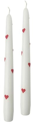 Cereria Di Giorgio - 2 Candele Coniche con Cuori Rossi Di Cera - Diametro 2,2 cm Altezza 25 cm - Colore Bianco - Decori Artigianali - Made in Italy