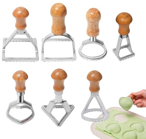 Taglia Pasta per Ravioli e Gnocchi,Tagliapasta Con Manico In Legno 7 Pezzi | Strumento da Cucina per Creare Forme Creative in Cottura e Cottura al Forno