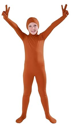 Jackolume Disfraz para niños con cara abierta, traje de cuerpo completo elástico Zentai, mono unisex para niños y niñas, para danza, traje de cuerpo completo para Halloween y cosplay, marrón