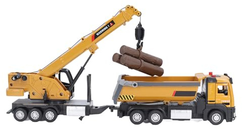 Pilipane Alloy Crane with Dump Truck, Model Toy, 17x5cm, Plastic & Alloy, Multifunctional Lifelike Construction Vehicle, Engineering Toy with Accessories, for Kids Birthday Play