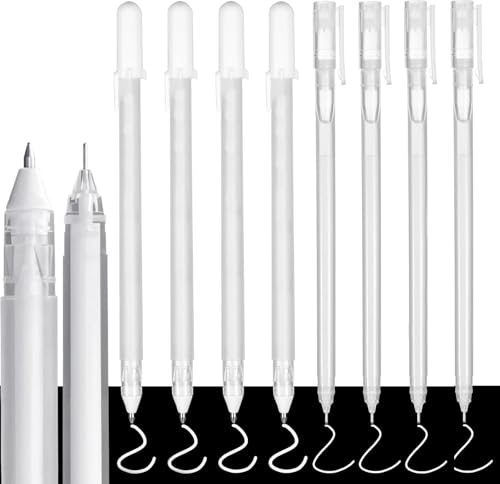 Duoleimi 8 rotuladores de gel blancos | Grosor de trazo de 0,6 mm y 0,8 mm | Rotuladores acrílicos blancos, rotulador de gel blanco | Rotulador blanco para papel negro, pintura, bullet journal