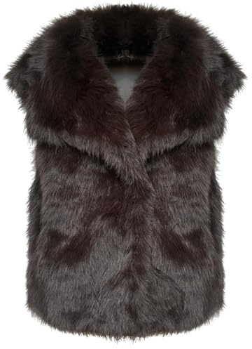 Van Der Rich ® - Gilet Invernale in Pelliccia Sintetica con due Tasche Laterali - Donna (Cioccolato)